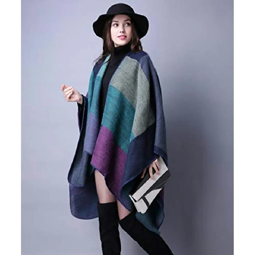 Soft Acrylic Open Front Poncho Cape Shawl Wrap One Size Fits Most